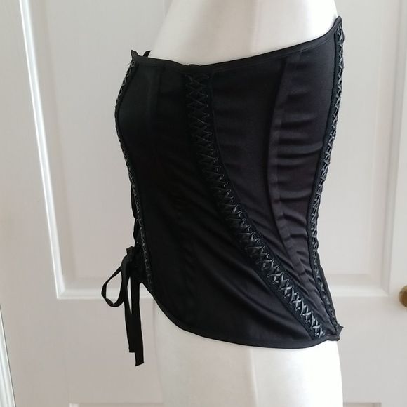 Charlotte Russe, NWT, black corset, size L, snap back, tie front, Y2K, Brittany - Picture 4 of 16